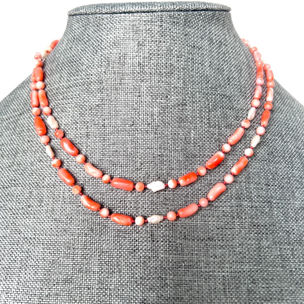Natural Coral & Keshi Pearl Beaded Necklace